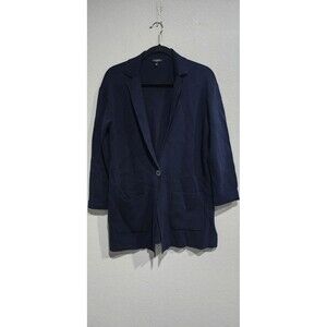 Talbots Women’s MP Notch Collar Sweater Blazer Cardigan Wool Blend Navy Blue Y2K